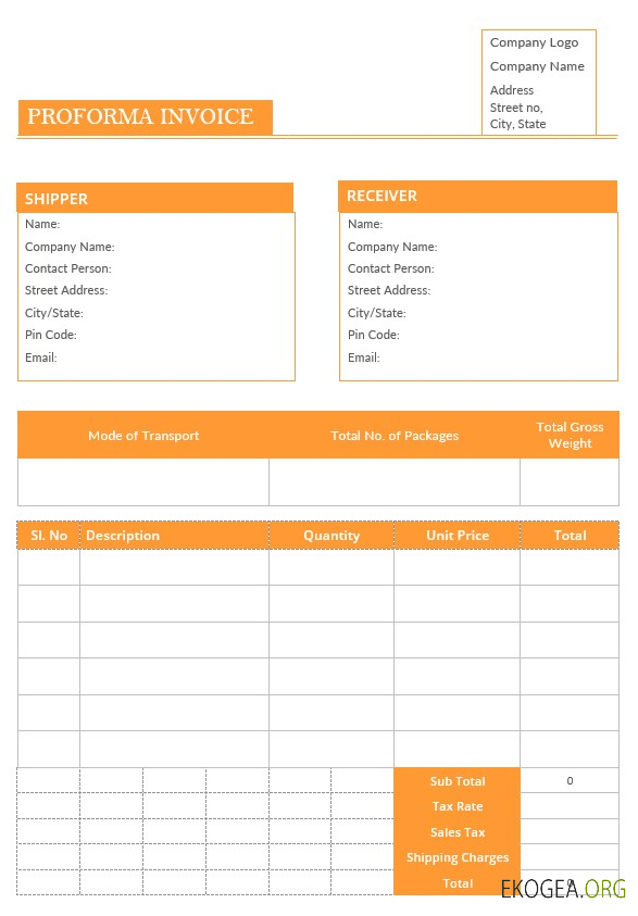 Modèle de facture pro forma vierge